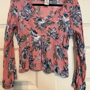 American Rag Pink and Blue Floral Blouse